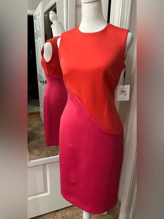 Calvin Klein Dresses & Skirts - Calvin Klein Coral and Fuchsia Colorblock Midi Sheath Dress